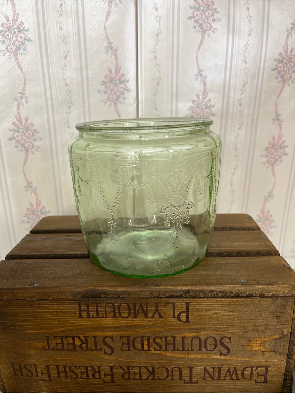 Green Embossed Glass Jar